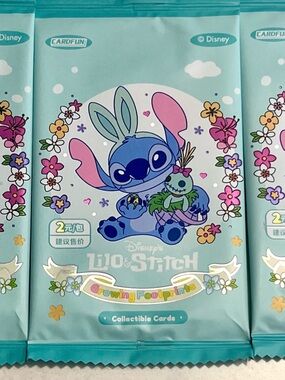 3 PACKS - Disney Lilo & Stitch Collectible Cards Pack - Teal Pink Blue